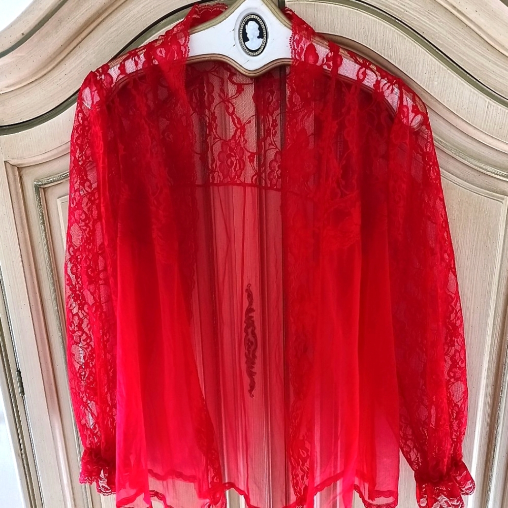 FABULOUS, VINTAGE SCARLET RED, LACE JACKET! EUC!